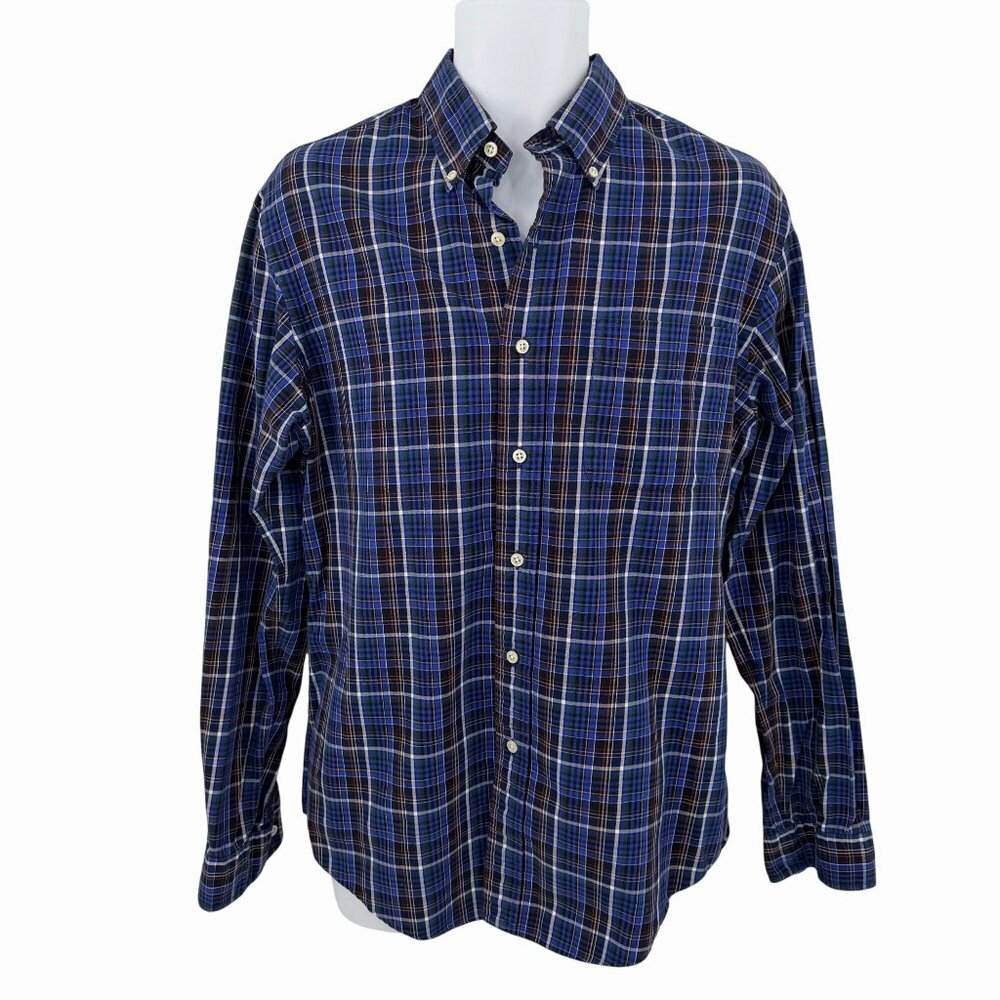 RALPH LAUREN MEN'S CUSTOM FIT BLUE GREEN PLAID BUTTON-DOWN DRESS SHIRT - M